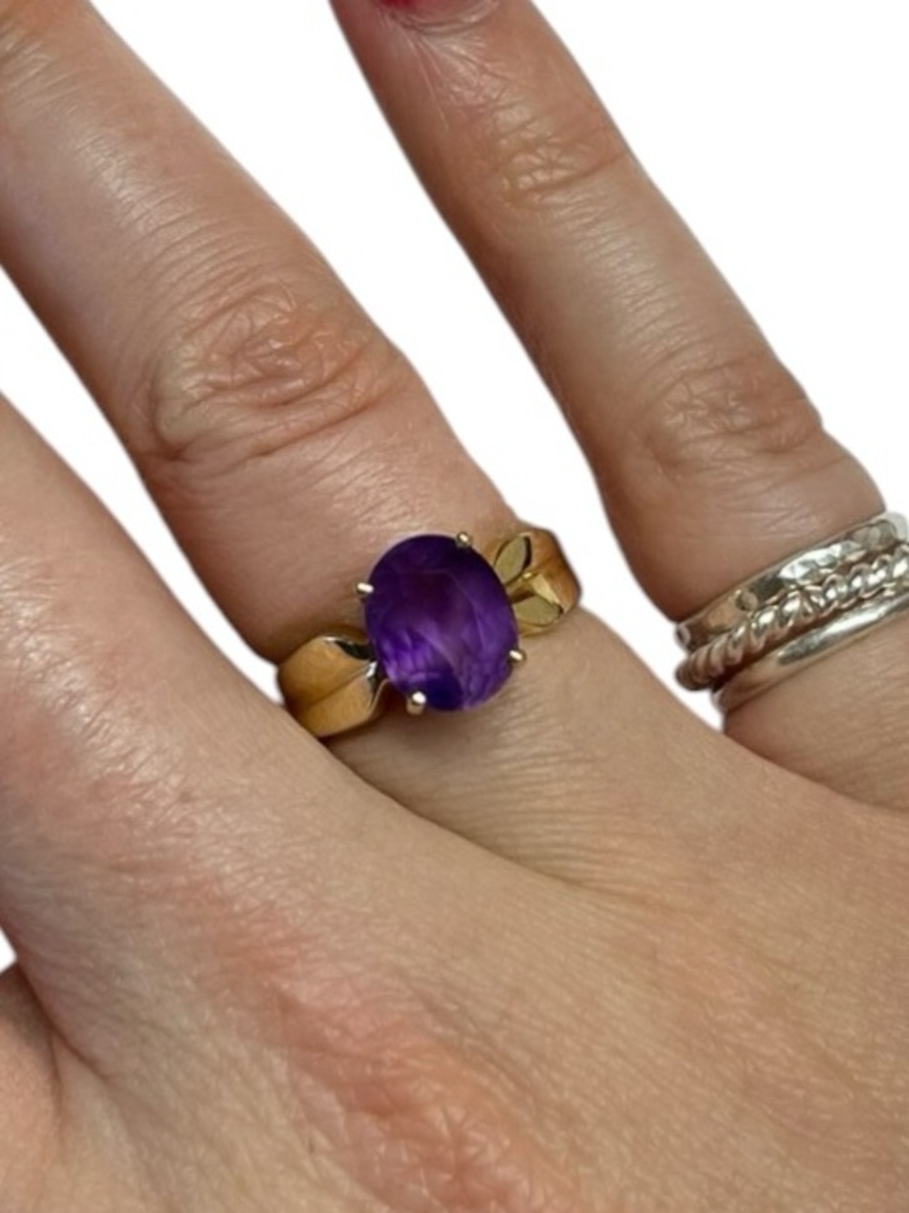 Vintage 14k Gold Purple Gem Stone Ring Size 5.75-6